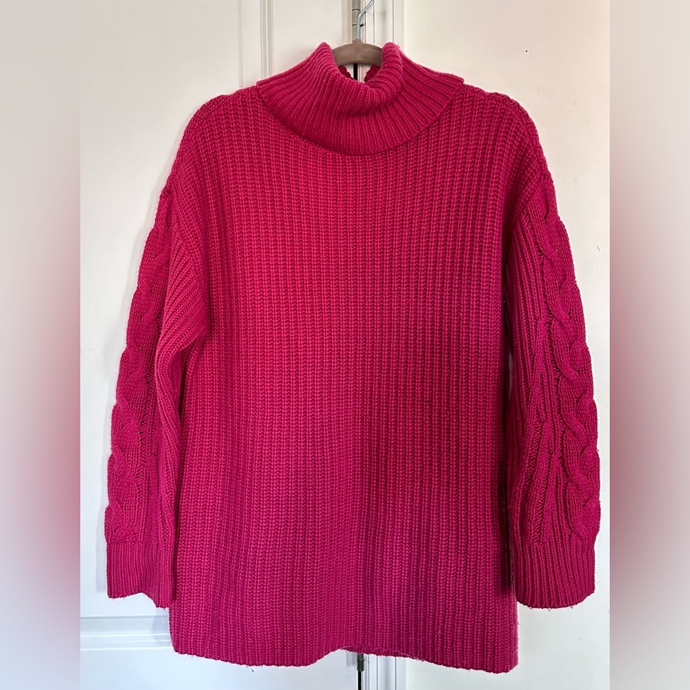 NWOT Naadam pink cable detail cowl neck wool & cashmere sweater - size S